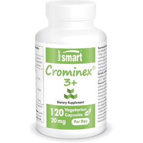 SuperSmart - Crominex 3+ 20mg per Day (Patented & High Bioavailability) - Advanced Formula with Polyphenol, Fulvic Acid - Chromium Supplement | Non-GMO & Gluten Free - 120 Vegetarian Capsules