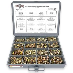 Inch & Metric Steel Rivet Nuts Zinc Yellow Assortment - 1061 PCS