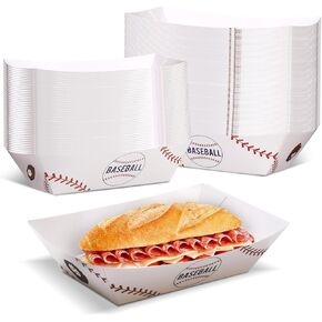 ISKYBOB 100 Packs Baseball Party Supplies, 2lb Disposable Paper Food Trays Serving Boats for Baseball Theme Birthday Decorations Nacho Trays Grease Resistant Hot Dog Tray for Snacks, Concession Food