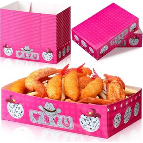 24 Pcs 8.6 X5.5 x 2.3 in Western Cowgirl Disco Pink Large Cowgirl Paper Food Trays Bachelorette Party Decoration Western Disposable Food Serving Trays for Hot Pink Party Favors Birthday Supplies