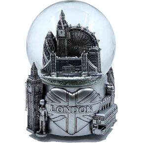 London 3D Musical Snow Globe Romantic Gift Souvenir Decor for Home Office 5 1/2" (Silver)