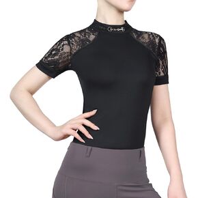 Harrison Howard Short Sleeve Equestrian Lace Competition Show Shirt with Iconic Bit Breathable Comfortable Rider Top