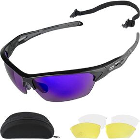 CyclingDeal Professional Wrap-Around Bike Cycling Sunglasses with 3 Pairs of Interchangeable Lenses - 100% UV400 Protection - Super Light & Durable, Anti-Scratch Design - with Anti-Slip Elastic Strap