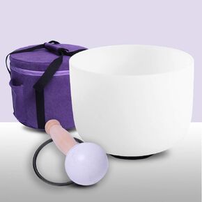 Frosted B Note Crown Chakra Quartz Crystal Singing Bowl 8" +Carrier Bag mallet &O-ring Included