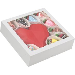50pcs 9x9x2.5 Inches Brown Bakery Boxes with Window Pie Boxes Cookies Boxes Chocolate Covered Strawberries Boxes Breakable Heart Boxes Charcuterie Boxes for Christmas