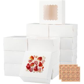 50pcs 6x6x3 Inches Bakery Boxes,White Bakery Boxes with Window for Valentines Day,Treat Boxes for Cookies Small Pie,Chocolate Covered Strawberries,Cupcake and Pastry
