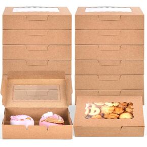VGOODALL 20PCS snack Cookie Boxes with Window, 7"x4.3"x1.5" Brown Bakery Boxes Treat Bakery Cake Boxes for Macaron Chocolate Dessert Wedding Birthday Party Bridal Showers