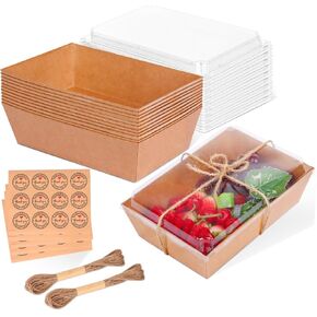 30 Pack Charcuterie Boxes with Clear Lids, 8x6 Inch To Go Paper Charcuterie Box, Food Disposable Containers, Charcuterie Board with Lid for Sandwiches, Strawberries, Cookie, Cake Slice, Cupcakes
