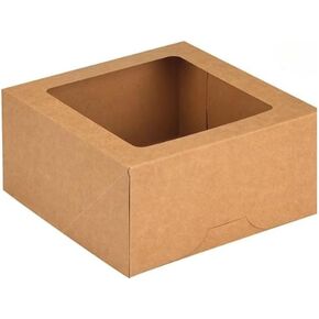 5 Pcs Cake Boxes with Window 10x10x5 Inches Brown Cake Box for Cakes Pastries Desserts Cookies Disposable Kraft Paper Bakery Box Square Cake Container for Birthday Parties Wedding