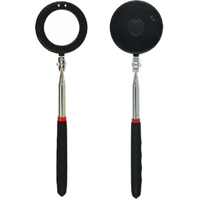 Telescoping Inspection Mirror with 2 Light Small circular mirror Square mirror- Flexible and Shower Use mirror on a stick and Extendable Mechanic Tool for Automotive