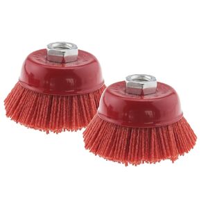 Create idea 2 Pcs 75mm/3 Inch Nylon Filament Abrasive Wire Cup Brush Steel Internal Thread M14x2 Red for Metal Polishing Cleaning Grinder Rust Removal