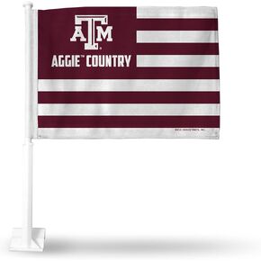 Rico Industries NCAA Texas A&M Aggies Country Double Sided Double Sided Car Flag - 16" x 19" - Strong Pole that Hooks Onto Car/Truck/Automobile
