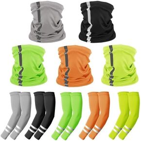 10 PCS UV Protection Reflective Strap Arm Sleeves and Neck Gaiter Reflective Safety Bandana for Outdoor Activities