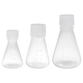 PATIKIL Erlenmeyer Flask, 3 Pcs 50ml 125ml 250ml Narrow Mouth Graduated Flasks with Screw Cap Plastic Flasks with Printed Graduation for Lab Experiment Chemistry Science Study