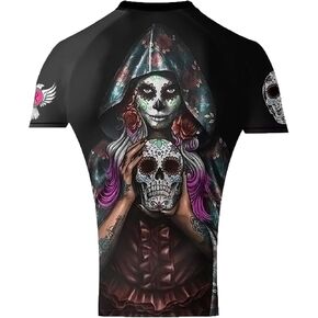 Women's Calavera Catrina BJJ Rash Guard Short Sleeve MMA Black