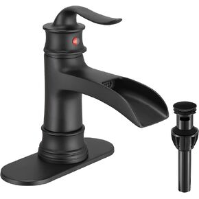 FRANSITON Waterfall Faucet Bathroom Faucet Single Handle One Hole Brushed Nickel Finish Large Spout Lavatory Faucets Waterfall Faucet (Brushed Nickel)
