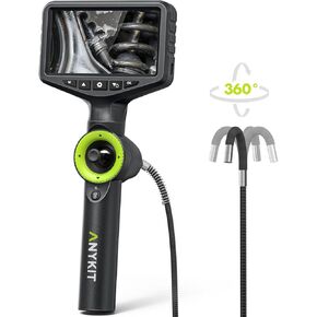 Anykit 360° Articulating Engine Borescope, Aviation Bore Scope with 0.26in Steerable Snake Camera, 5-inch IPS Video Inspection Camera with Light for Mechanics, Maintenance Technicians- 5FT
