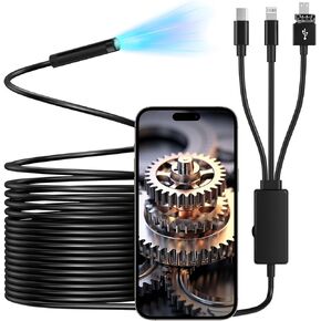 Endoscope Camera 4 in1, 1920P HD Borescope with 8 LED Lights, Borescope Inspection with 16.5ft Semi-Rigid Snake Camera, 8mm IP67 Waterproof Inspection Camera for iOS, Android, iPhone, Samsung, iPad
