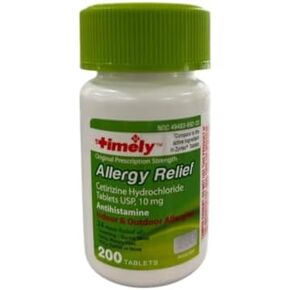 TIME-CAP LABS, INC. Timely Cetirizine HCl 10 Mg 200 Tablets 24 Hour Allergy Relief from Sneezing, Runny Nose, Itchy Watery Eyes, Itchy Throat or Nose