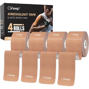 4 Rolls Kinesiology Tape, Original Cotton Elastic Athletic Tape, 20 Precut 10" Strips Each, Beige, Ideal for Muscle Support & Injury Prevention