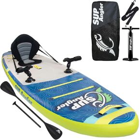 SUP Angler X-Wide Fishing Inflatable Paddle Board, Choose Accessories Package, Adjustable Fishing Rod Holders, Accessory Ports, Kayak Seat, Dual Paddle, Quad Bungees, 10'8" X 35"