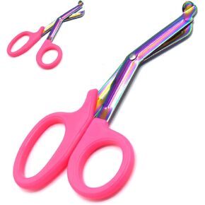 Heavy Duty Fluoride Coated Nurse Doctor Paramedic Trauma Shears Scissors 7.25" (Pink Multi Color Blade)