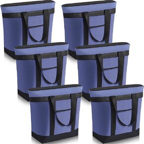 6 Pcs Large Insulated Cooler Bag with Thermal Foam Insulated Grocery Bags Shopping Bag Food Delivery Bag Travel Insulated Bag Beach Cooler Bags for Grocery, Travel, Beach (Blue Violet)