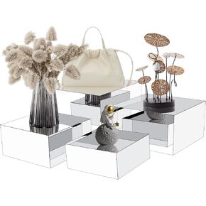 6Pcs Buffet Risers,Acrylic Risers for Display Silver Risers Dessert Jewelry Figures Show Display Stand with Hollow Bottoms 6 Different Size Cube Display Risers for Party Decor(Silver(5'' x 6'' x7'' x 8'' x 9'' x 10'')