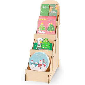 Greeting Card Display Stand, 4 Tier Retail Display Stand, Wooden Card Display Stand, Portable Sticker Display Stand for Coasters, Bookmarks, Vendors, Craft Trade Shows