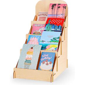 Greeting Card Display Stand, 4 Tier Retail Display Stand, Wooden Card Display Stand, Portable Sticker Display Stand for Coasters, Bookmarks, Vendors, Craft Trade Shows