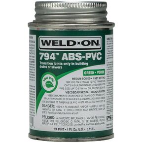 Weld-On 13369 794 ABS-PVC Medium-Bodied High-Strength Transition Solvent Cement - Fast-Setting and Low-VOC, Green, 1/4 Pint (4 fl oz)