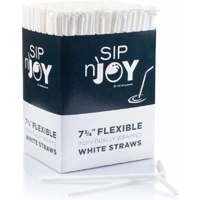 Bulk Pack of 380 Flexible Plastic Drinking Straws - White, Individually Wrapped, Food-Safe BPA Free, 7.75 Inches Long (1 Box)