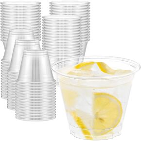 100 Pack 9 oz Clear Plastic Cups, Sturdy & Food Safe Disposable Cups, Clear Cups Plastic Cups for Party, Plastic Wine Cups Cocktail Cups Punch Cups