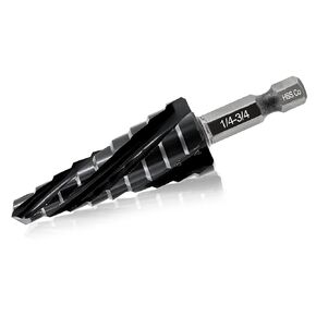 Four Spiral Flute Cobalt Step Drill Bit - 1/8''-1/2'' HSS Step Drill Bit M35 with Quick Change Hex Shank for Stainless Steel Metal Aluminium Copper Plastic Wood