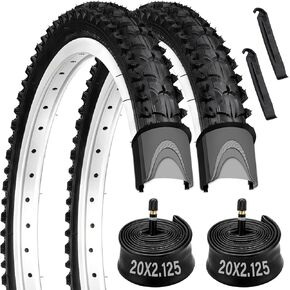 20 inch Bike Tire, 2 Pack 20 x 2.125 Bicycle Tire, 20x2.125 Kids Bike Replacement Tire and Tube with 2 Tire Levers, Folding Bike Tire Compatible with BMX, MTB Mountain Bike and Children Racing Bike