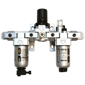 Groz 60550 Air Filter - Regulator - Lubricator, Modular 3 Piece Trio, Polycarbonate Bowl, Miniature-1/4" NPT, 18 CFM
