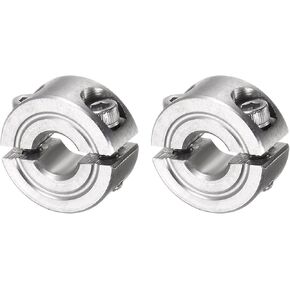 uxcell 2pcs Double Split Clamp-On Shaft Collar for 1/4" Shaft, Two-Piece Clamping Collar, 11/16" OD, 5/16" Width, 304 Stainless Steel Axle Collar Clamp, Set Screw Style