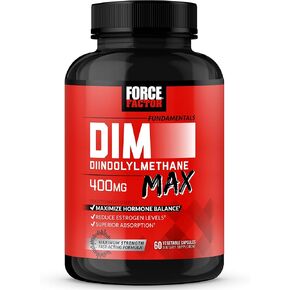 FORCE FACTOR DIM Max, DIM Supplement for Men to Support Hormone Balance and Estrogen Balance, Maximum Strength Diindolylmethane, Superior Absorption, 400mg, 60 Capsules