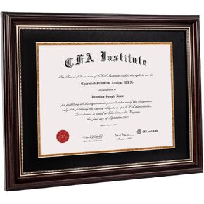 8.5x11 Certificate Frame, Document Frame with Black Mat or 11x14 Frame Displays Without Mat, Diploma Frame for Wall and Tabletop, Brown