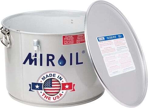 MirOil 7 Gal Grease Bucket & Oil Filter Pot, Made USA, Gasket Safety Lid with Lock Clips, Fryer Oil Capacity Up to 55 lbs. Low Profile To Fit Under Drain Valves, For Filtering of Hot Oil, 60L in Saudi Arabia