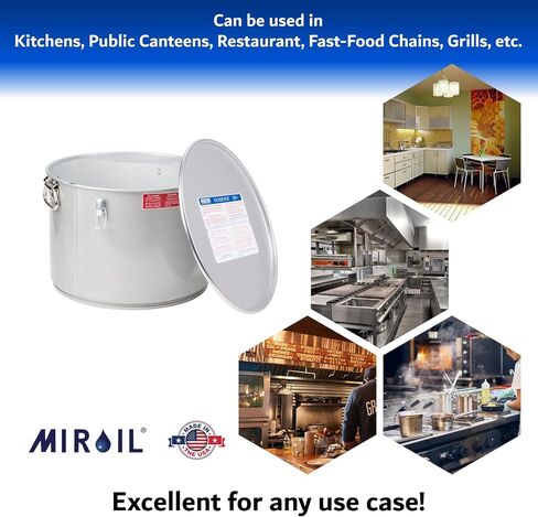 MirOil 7 Gal Grease Bucket & Oil Filter Pot, Made USA, Gasket Safety Lid with Lock Clips, Fryer Oil Capacity Up to 55 lbs. Low Profile To Fit Under Drain Valves, For Filtering of Hot Oil, 60L in Saudi Arabia