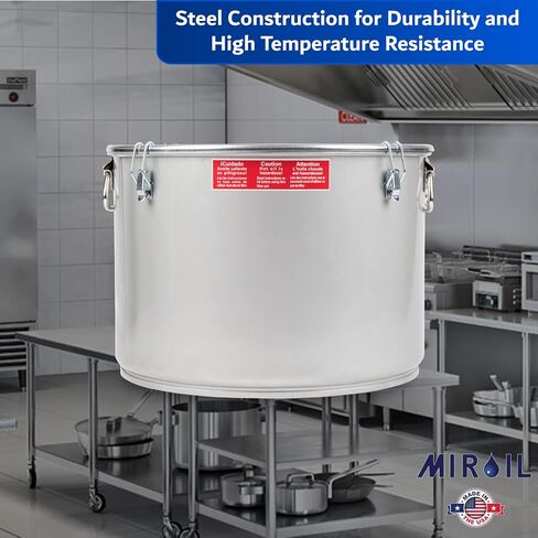 MirOil 7 Gal Grease Bucket & Oil Filter Pot, Made USA, Gasket Safety Lid with Lock Clips, Fryer Oil Capacity Up to 55 lbs. Low Profile To Fit Under Drain Valves, For Filtering of Hot Oil, 60L in Saudi Arabia