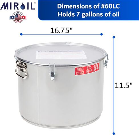 MirOil 7 Gal Grease Bucket & Oil Filter Pot, Made USA, Gasket Safety Lid with Lock Clips, Fryer Oil Capacity Up to 55 lbs. Low Profile To Fit Under Drain Valves, For Filtering of Hot Oil, 60L in Saudi Arabia