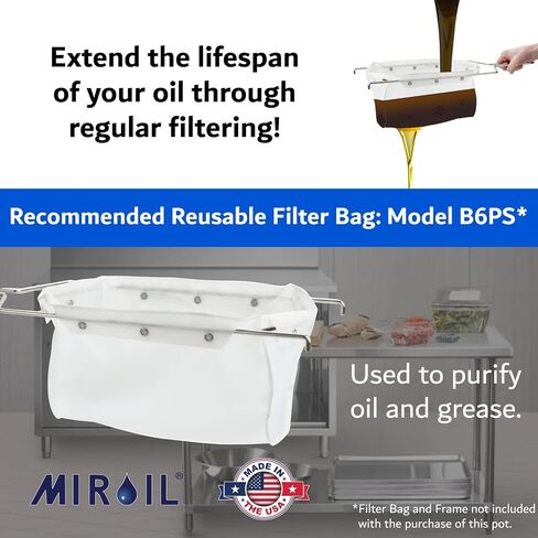 MirOil 7 Gal Grease Bucket & Oil Filter Pot, Made USA, Gasket Safety Lid with Lock Clips, Fryer Oil Capacity Up to 55 lbs. Low Profile To Fit Under Drain Valves, For Filtering of Hot Oil, 60L in Saudi Arabia