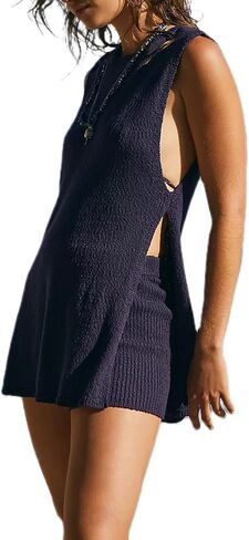 Womens 2024 Summer Knit Sweater Set 2 Piece Outfits Casual Sleeveless Sweater Tunic Top and Shorts Lounge Sets in Saudi Arabia
