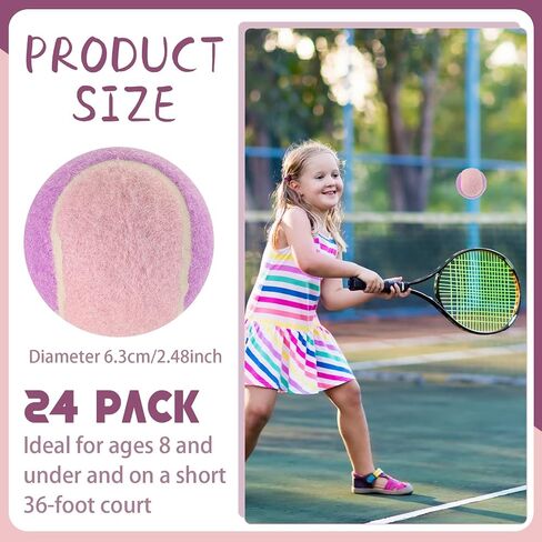 24 Pack Tennis Balls for Kids 75% Low Compression Stage Kids Tennis Ball Bulk for Beginners Ball Machine Training Transition Practicing PET Dog Playing Practice on Short 36 Foot Court in Saudi Arabia