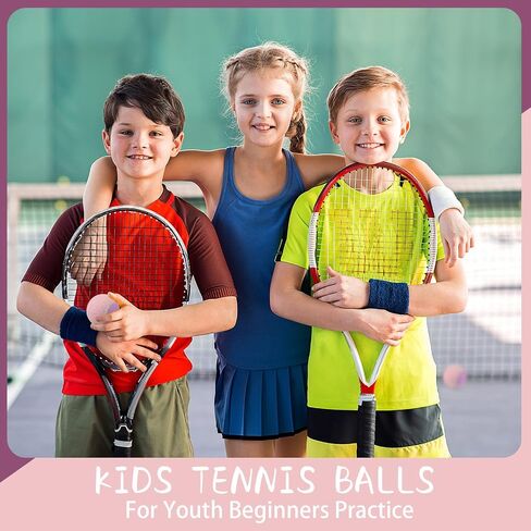 24 Pack Tennis Balls for Kids 75% Low Compression Stage Kids Tennis Ball Bulk for Beginners Ball Machine Training Transition Practicing PET Dog Playing Practice on Short 36 Foot Court in Saudi Arabia