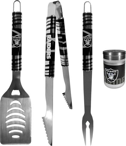 NFL Siskiyou Sports Fan Shop Las Vegas Raiders 3 قطع مجموعة شواء تيلجاتر وموسم شيكر مقاس واحد لون الفريق in Saudi Arabia