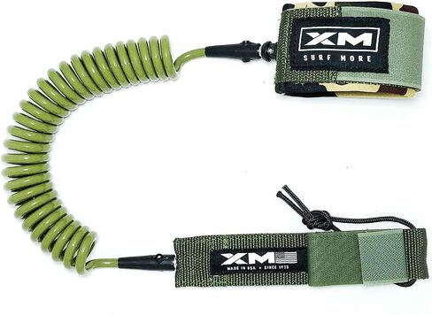 XM Stand-UP Paddle (SUP) 6ft-12ft Leash, Regular Cord Thickness (.270in), Key Pocket, Unbreakable Swivels, Detachable Railsaver, Made in USA in Saudi Arabia