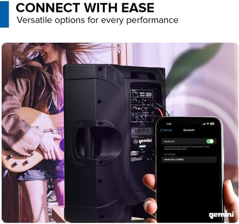 مكبرات صوت Gemini Sound GD-L215PRO احترافية بقدرة 1300 وات مع حزمة بلوتوث مع حامل مكبر صوت فولاذي Auray SS-4420 وكابل XLR- XLR in Kuwait